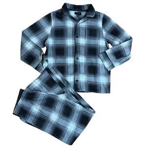 SKIMS| Kids Unisex Gray and Black Fleece Flannel Plaid Pajama Set - Size 10